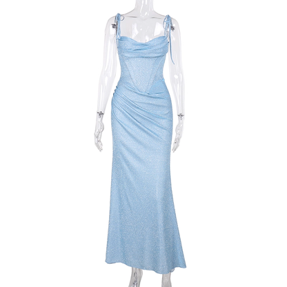 Charming Blue Spaghetti Straps Mermaid Birthday Party Dress Long Holiday Dress YM2239