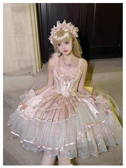 Classy Pink Layered Lolita Evening Dress Birthday Party Princess Dress YM2155