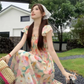 Printed oil painting floral suspender dress YM1447