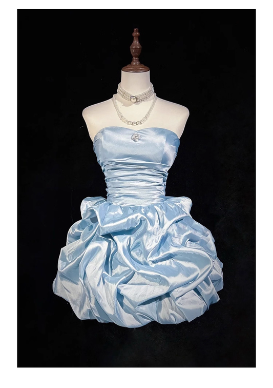 Blue Bubble Birthday Party Dress Strapless Short Evening Dress YM2306