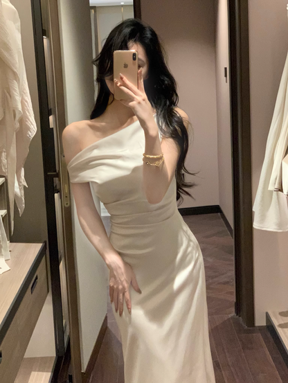 Simple White Satin Mermaid Party Dress Birthday Outfits YM2059