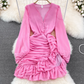 V Neck Irregular Ruffles Dress ,YM223