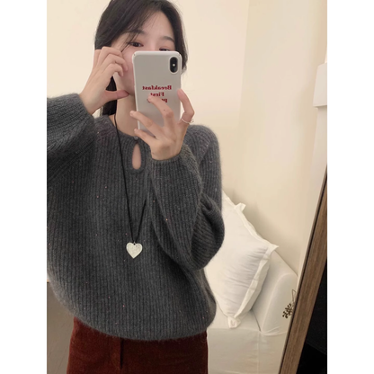Burgundy sequin loose pullover sleeve sweater YM1899