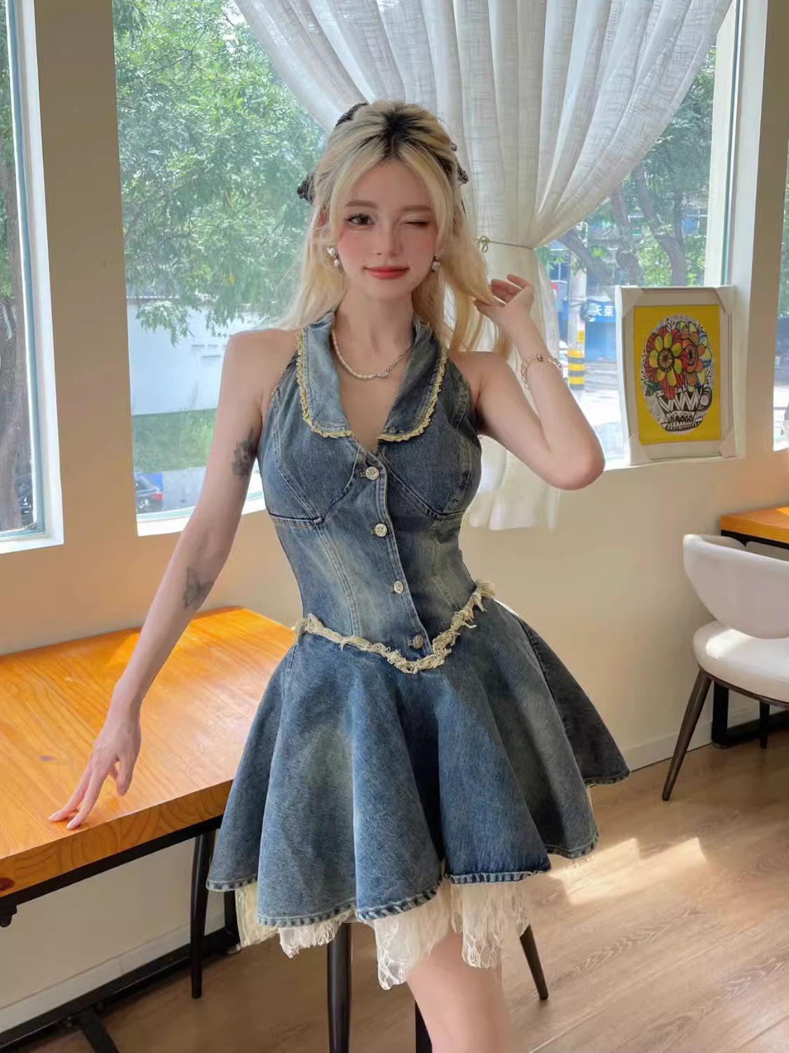 Retro halter dress women's new summer denim dress YM1384 – ymprom Retro halter dress women's new summer denim dress YM1384 – ymprom