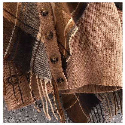 Fake Two-Piece Plaid Tassel Shawl Sweater Autumn Fashion Slim Temperament Knitted Jacket YM2296