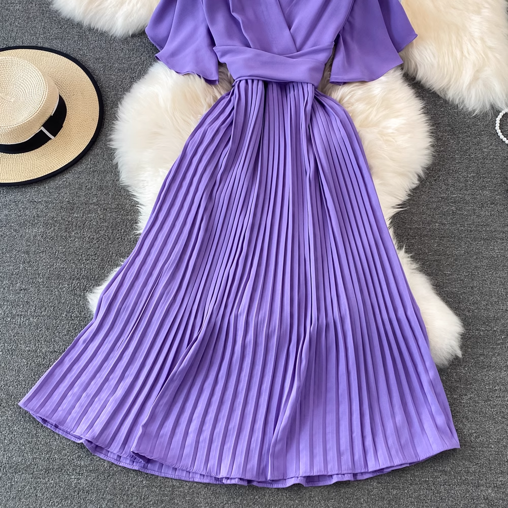 A-line V-neck Short Sleeve Summer Casual Dress,YM190