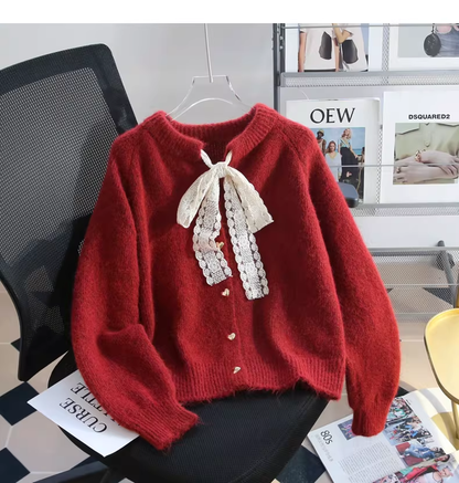 Apricot Lace-up Cardigan Sweater, Soft And Cozy Knit Sweater YM2427