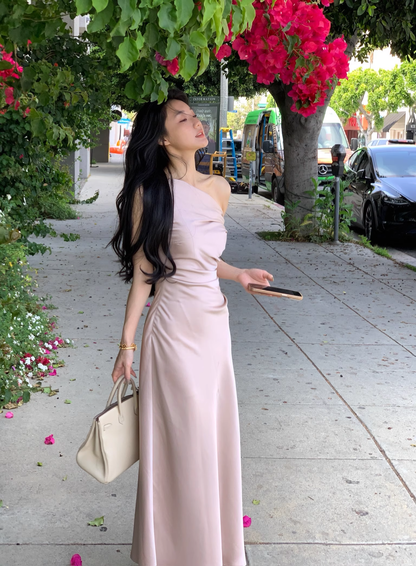 Simple Pink Satin Mermaid Party Dress Birthday Outfits YM2061