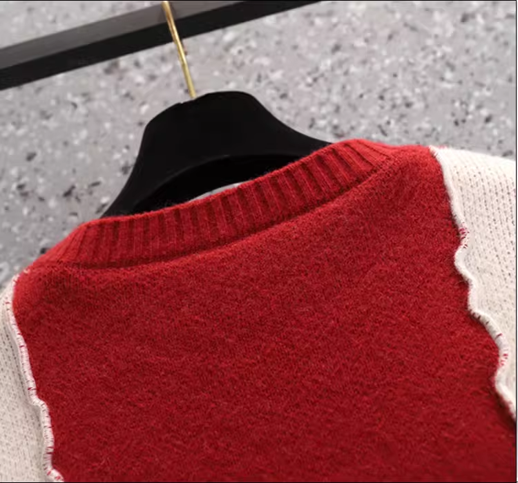 Red Loose Pullover Sweater Coat Lazy Style Bow Knitted Sweater YM2287