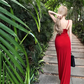 Sexy Straps Red Sheath Long Party Dress Birthday Outfits YM1825