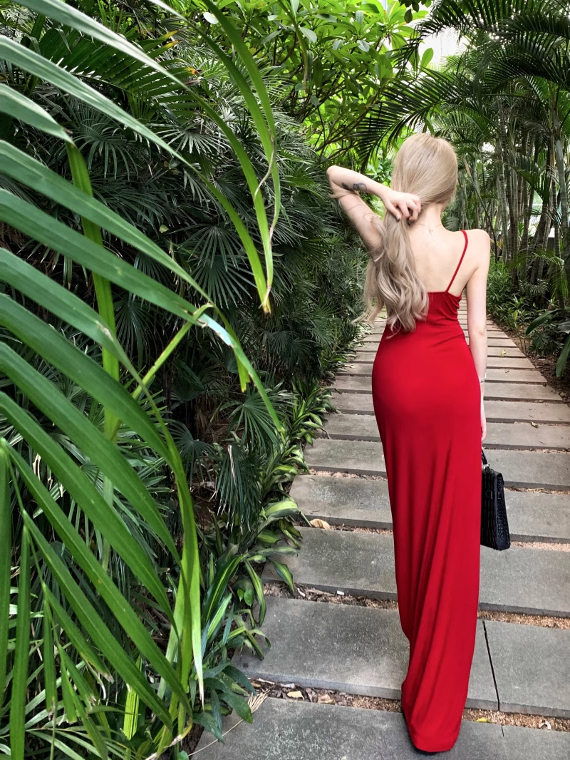 Sexy Straps Red Sheath Long Party Dress Birthday Outfits YM1825