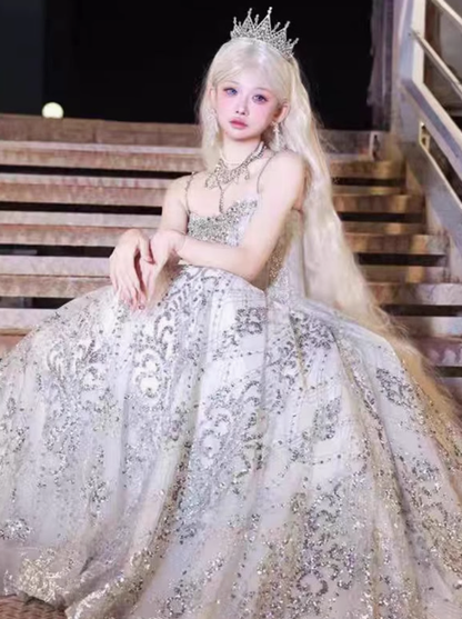 Brilliant Spaghetti Straps Tulle Sequin Lolita Evening Dress Birthday Princess Party Dress YM2146