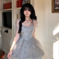 Sweet Green Princess Organza Splicing Tie Waist Printed Puffy Prom Dress Birthday Party Dress YM2047