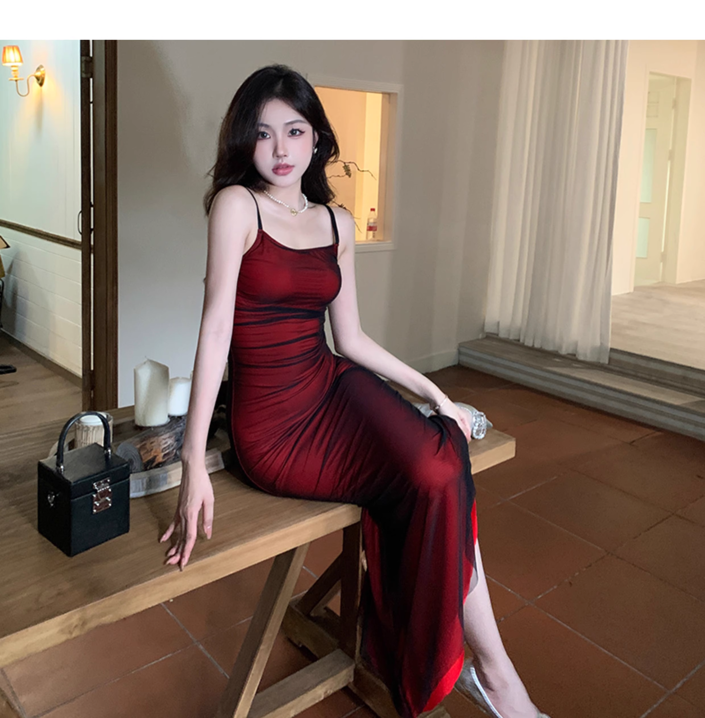 Vintage Sexy Red Sheath Prom Dress,Spaghetti Straps Birthday Party Dress YM2021