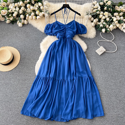 Women's summer strapless pleated dress with straps YM352