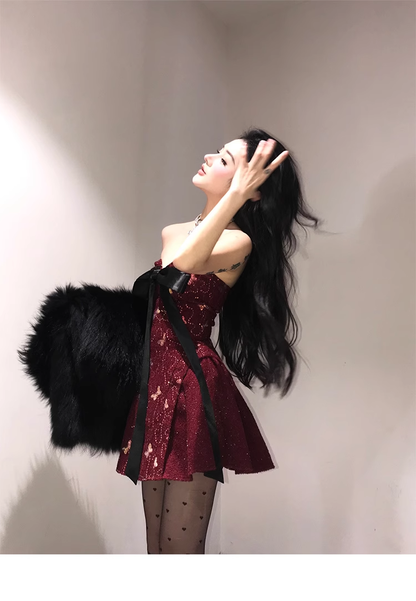 Classy Burgundy Strapless A Line Mini Party Dress Homecoming Dress YM2014