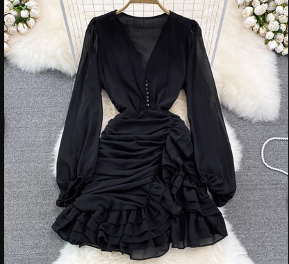 V Neck Irregular Ruffles Dress ,YM223