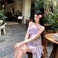 Purple Halter Neck Ruffle Layered Short Party Dress YM2010