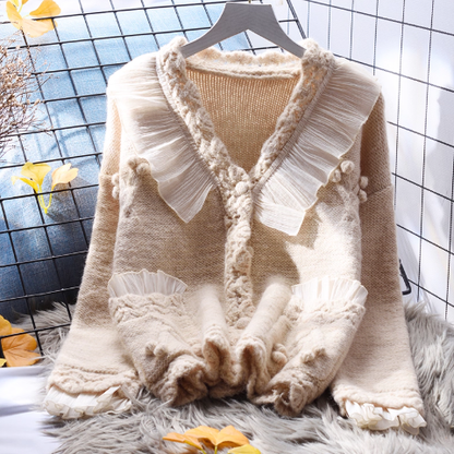 V-neck Short Sweater Jacket New Style Age-Reducing Knitted Cardigan YM2384
