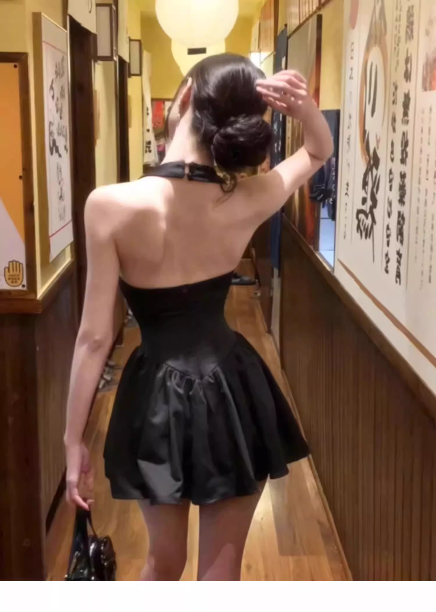 Sexy Strapless Halter Neck Birthday Dress, Backless Black Fitted Waist Short Party Dress YM2415