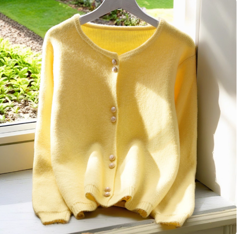Yellow Round Neck Sweater Jacket Women's Autumn New Short Slim Knitted Cardigan YM2356