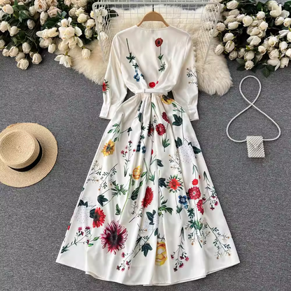 Printed fashionable slim fit single breasted dress YM457