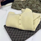 V-neck cream yellow sweater knitted cardigan coat YM1878
