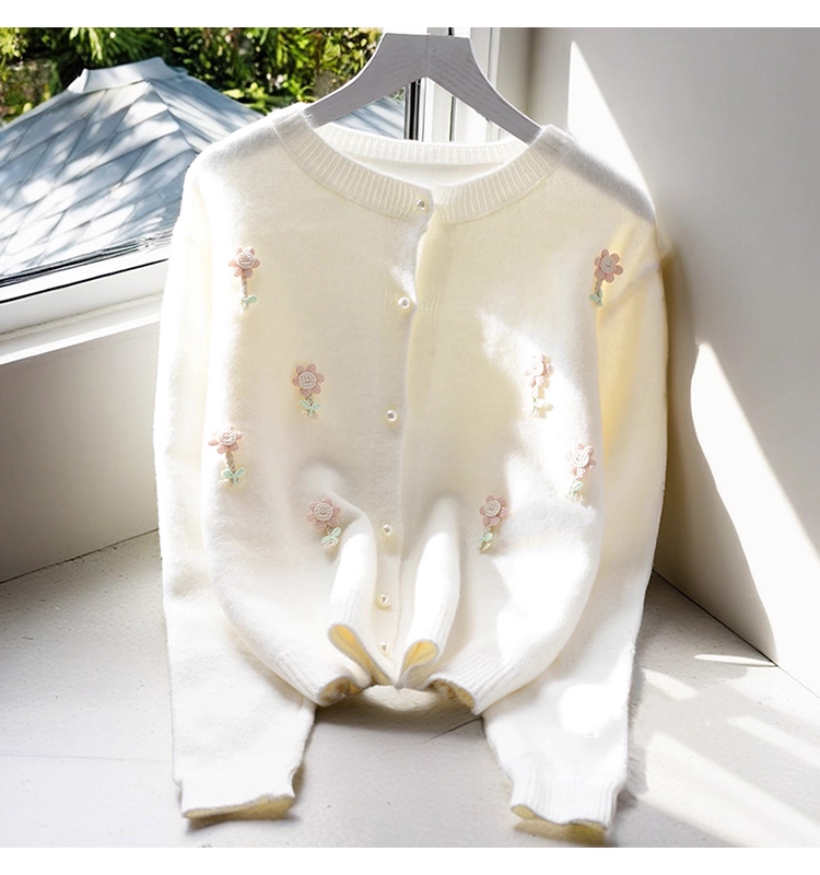 Sweet Short Sweater Jacket New Style Pink Outer Long-Sleeved Knitted Cardigan YM2360