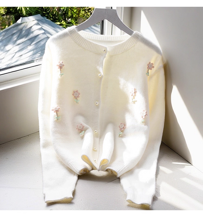 Sweet Short Sweater Jacket New Style Pink Outer Long-Sleeved Knitted Cardigan YM2360