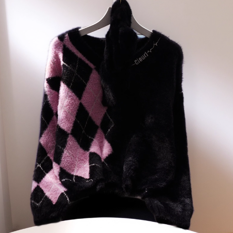 V-neck Blue Short Pullover Sweater New Style Splicing Sweater YM2387