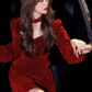 Burgundy velvet a line birthday party evening dress YM1964