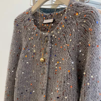 Colorful Sequined Sweater Loose Knitted Coat  YM1869