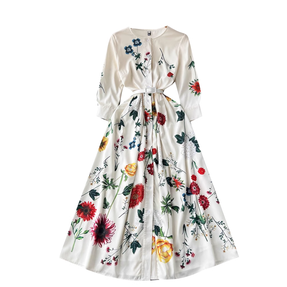 Printed fashionable slim fit single breasted dress YM457