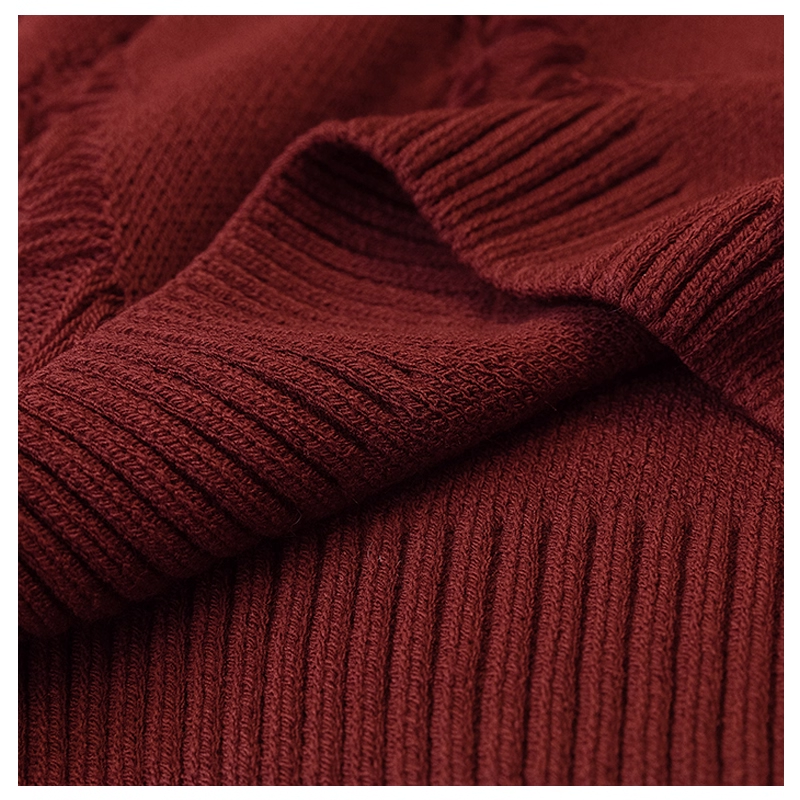 Burgundy High-End Sweater Women's Early Autumn Chic Knitted Sweater YM2284