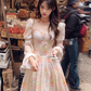 Women's square neck puff sleeve floral chiffon dress YM1508