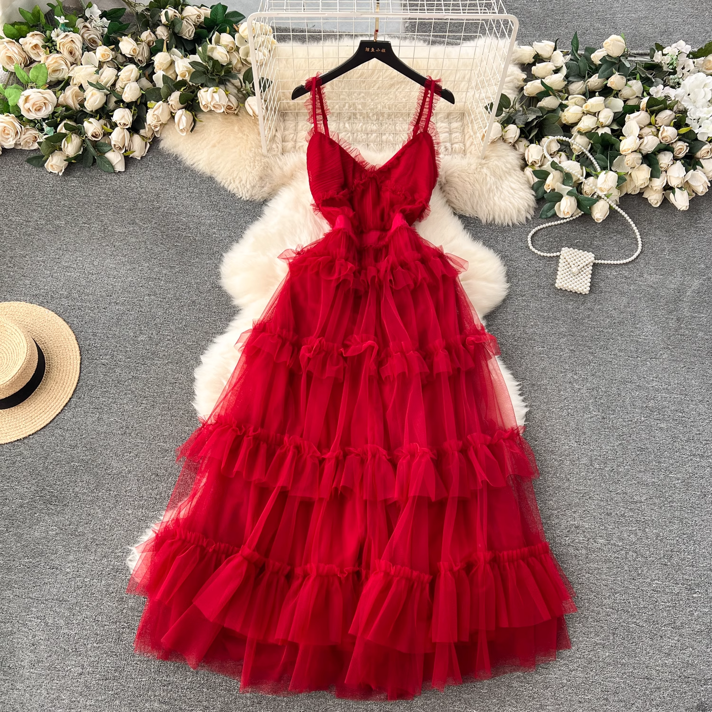 A-line V Neck Tulle Summer Dress  YM1178
