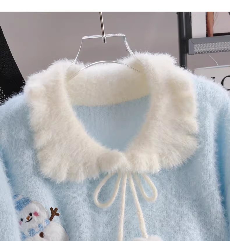 Sweet Collar Blue Snowman Knit Sweater YM2429