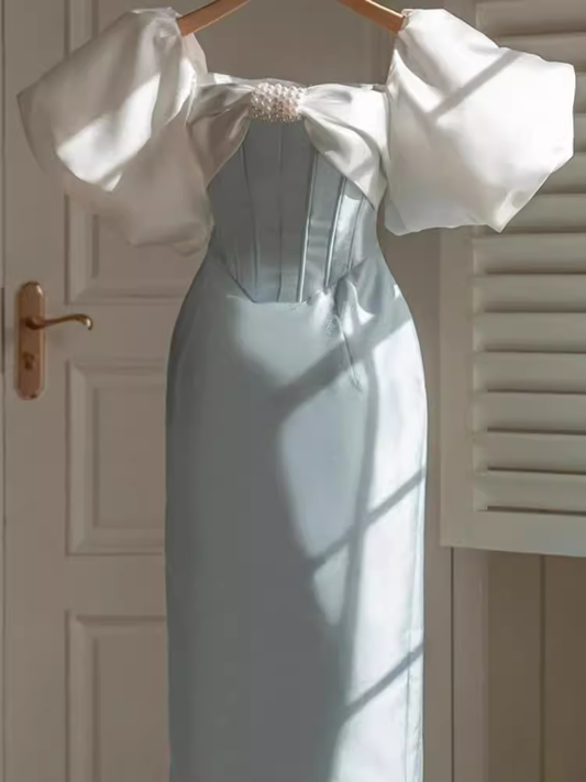 Puff Sleeve Dress Contrast Bow Waist Dress YM1557