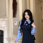 College Style Striped Shirt Fake Two Piece Dress Women's New YM2034