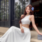Off-shoulder Sleeveless White With Hollow Slit A-line  Long Holiday Dress Vacation Dress YM2109