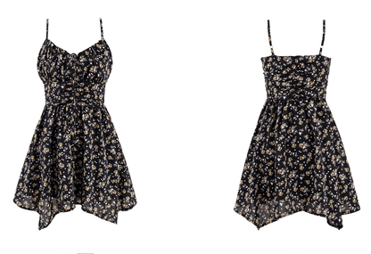 Black Floral Dress For Women, Irregular Short Dress, Hot Girl Waist Suspender Dress YM2319