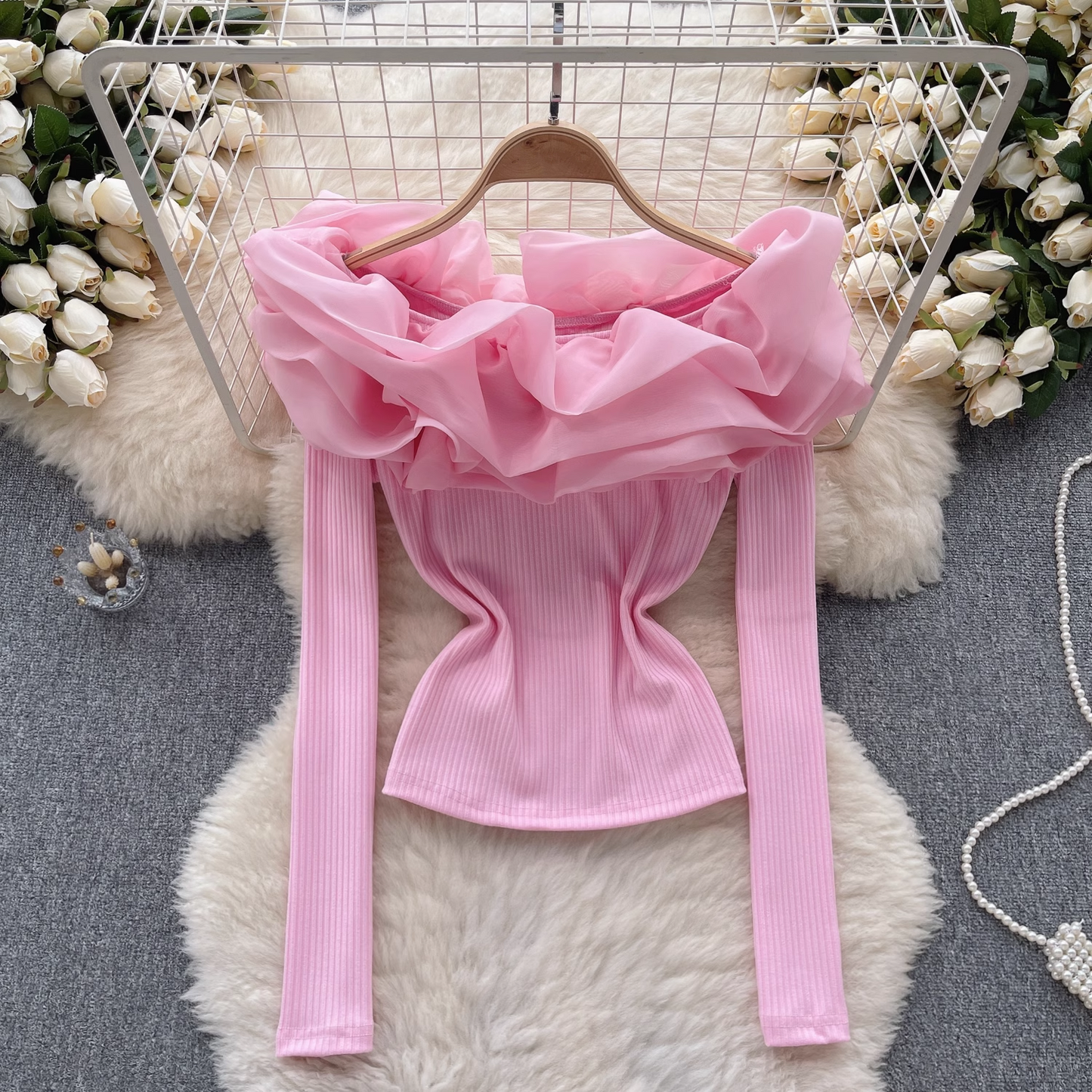 Knitted Long Sleeve Autumn Ruffle Top YM519