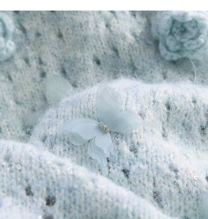 Light Green Sequined 3D Flower Knitted Sweater YM1933