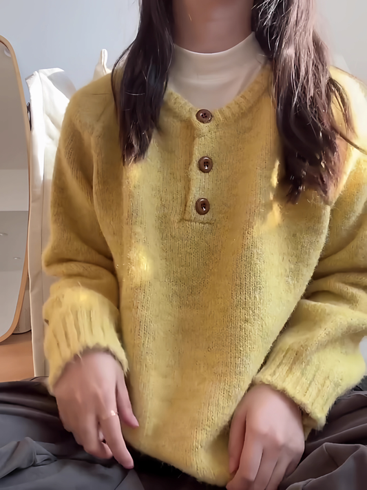 New Long-sleeved Knit Sweater, Thick, Loose, Soft And Cozy Pullover Sweater YM2408