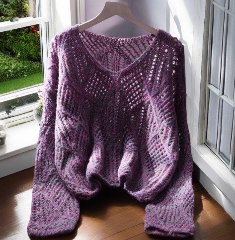 Purple Hollow Thin Pullover New Sweater YM2351