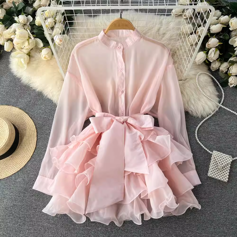 New style ruffled western style high-end design bow tie blouses ,YM140