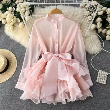 New style ruffled western style high-end design bow tie blouses ,YM140