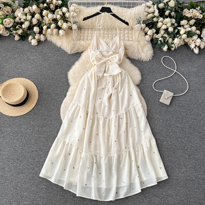 Retro style halter neck strap floral summer dress ,YM149