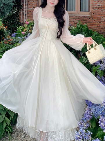 French Style Square Neck A Line Long Birthday Party Dress Holiday Dress YM2362