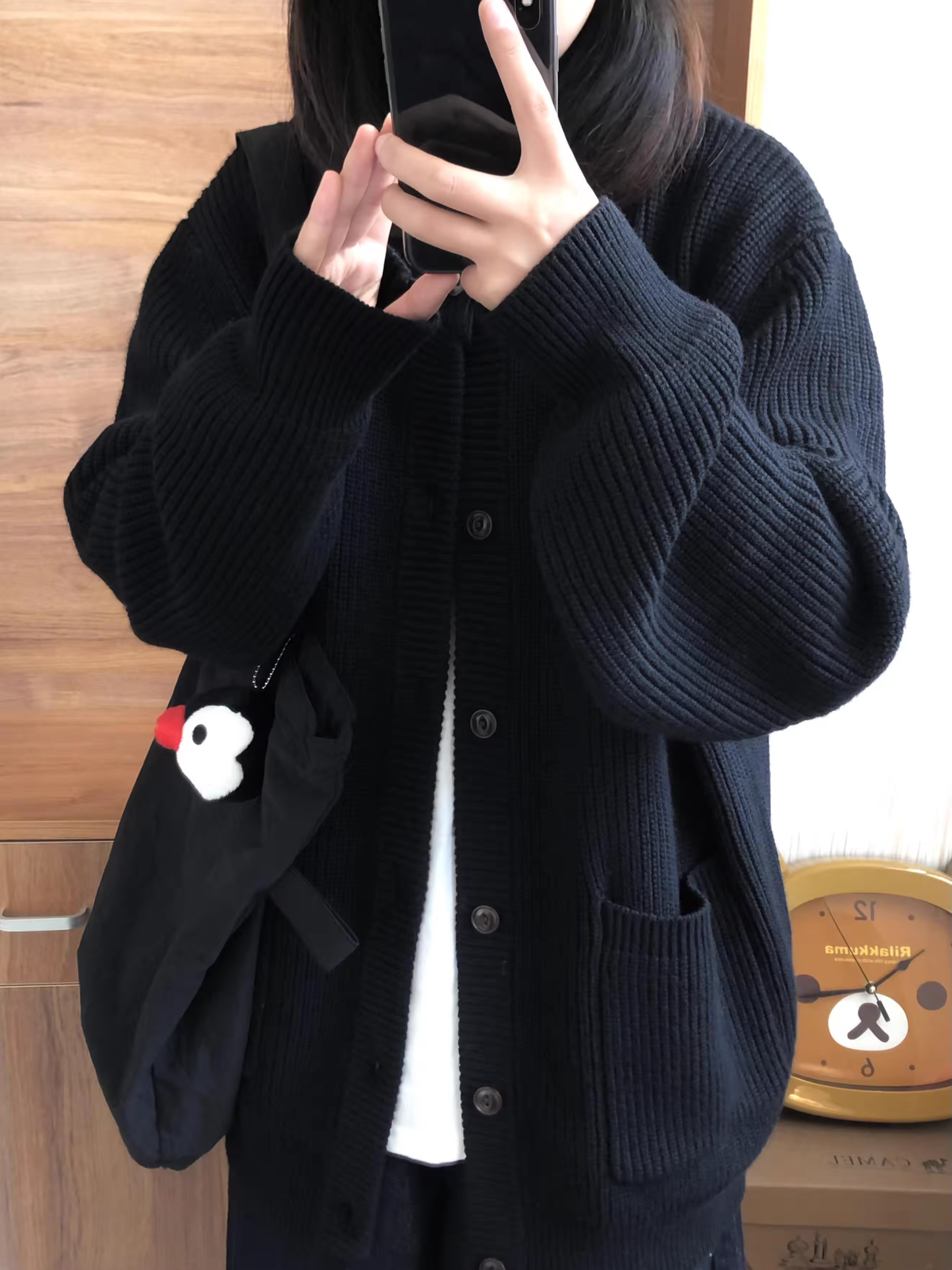 Black Retro Loose All-match Sweater Thickened Knitted Cardigan YM2392